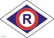 znak/symbol ruchu drogowego tj. duża litera R