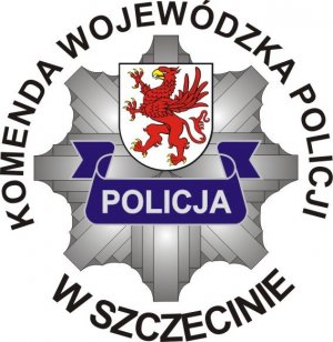 policyjna gwiazda/odznaka z napisem policja dookoła której widnieje napisz Komenda Wojewódzka Policji w Szczecinie